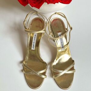 Manolo Blahnik Gold Strappy Heels Size 40.5